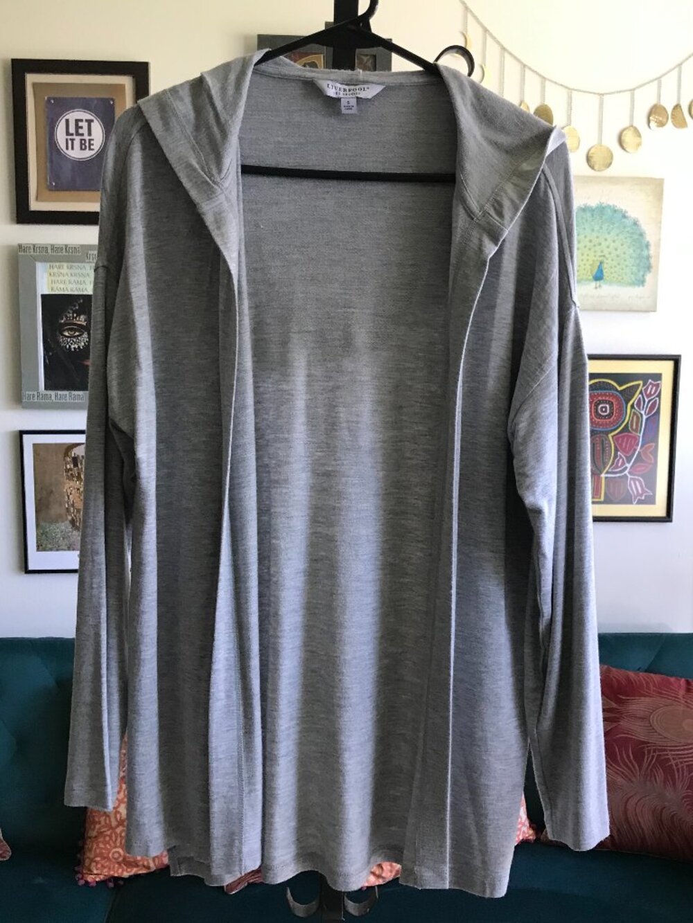 LIVERPOOL size S Heather Gray Open Front Viscose Jersey Hooded Cardigan Top